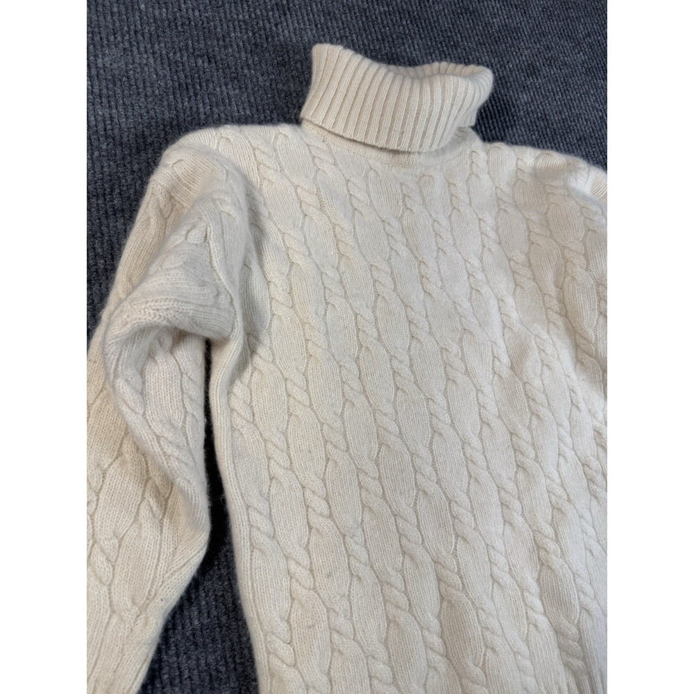 Charter‎ Club Ivory Cable-Knit Turtleneck Pullover Sweater S Lambswool Angora
